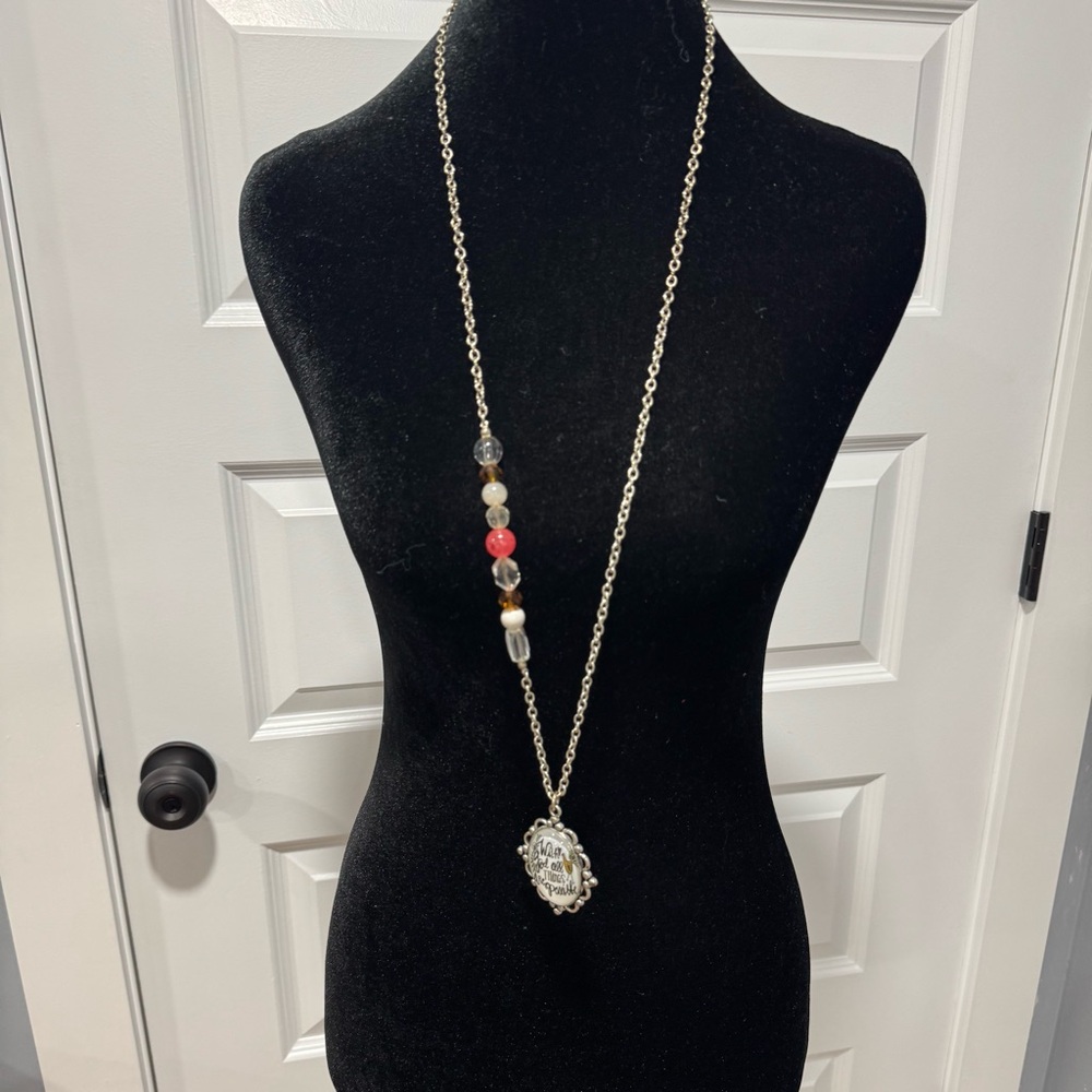 Plunder, long pendant necklace “ with God all things are possible”